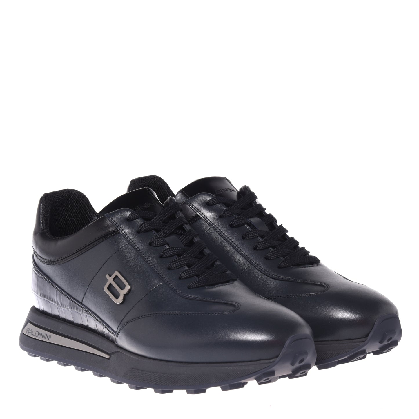Baskets bleues en cuir avec imprimé croco