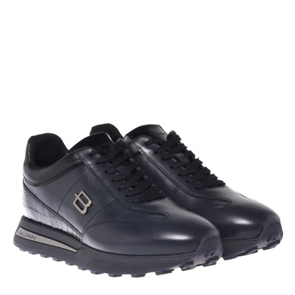Baskets bleues en cuir avec imprimé croco