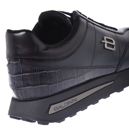 Baskets bleues en cuir avec imprimé croco